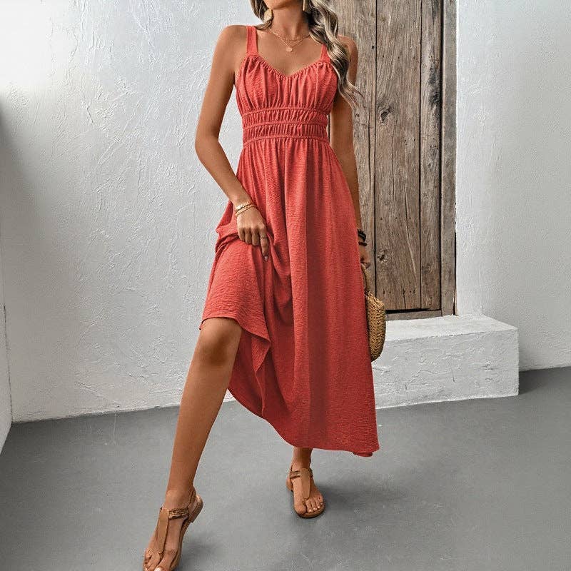 2026 Sleeveless Textured Pleated Summer Maxi Dress