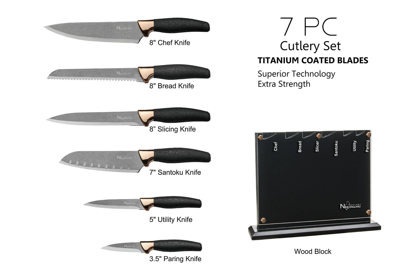 New England Cutlery 7 Piece Knife Block Set