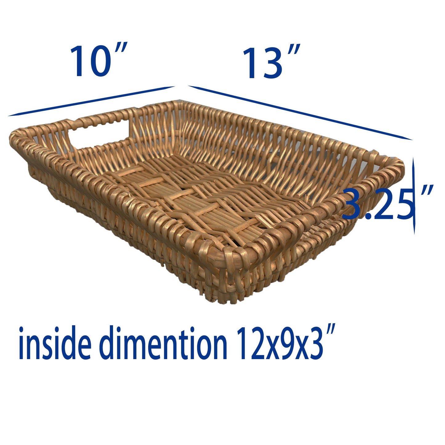 13" Rectangle Woven Willow/Wicker  Tray honey Stain