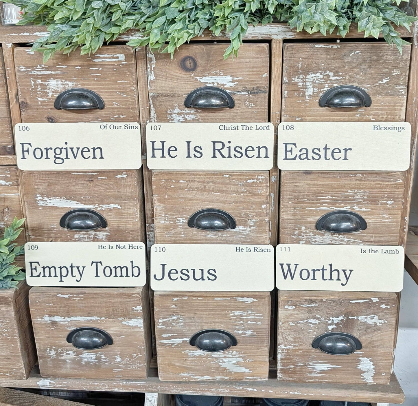 Set of Wooden Vintage Flashcards Religious Spring