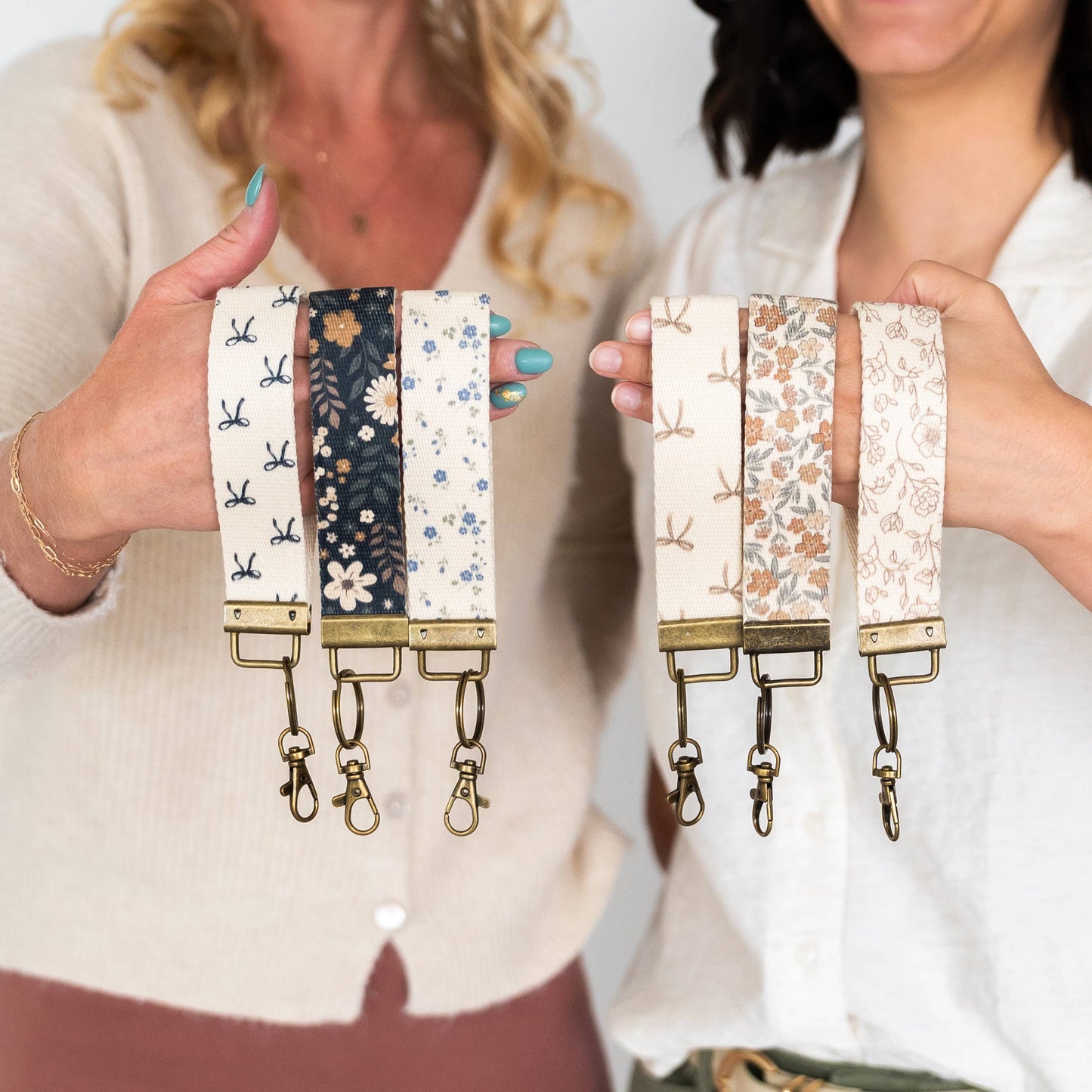 Canvas Wrist Keychain Lanyard, Key Wristlet: #51 boho smiley